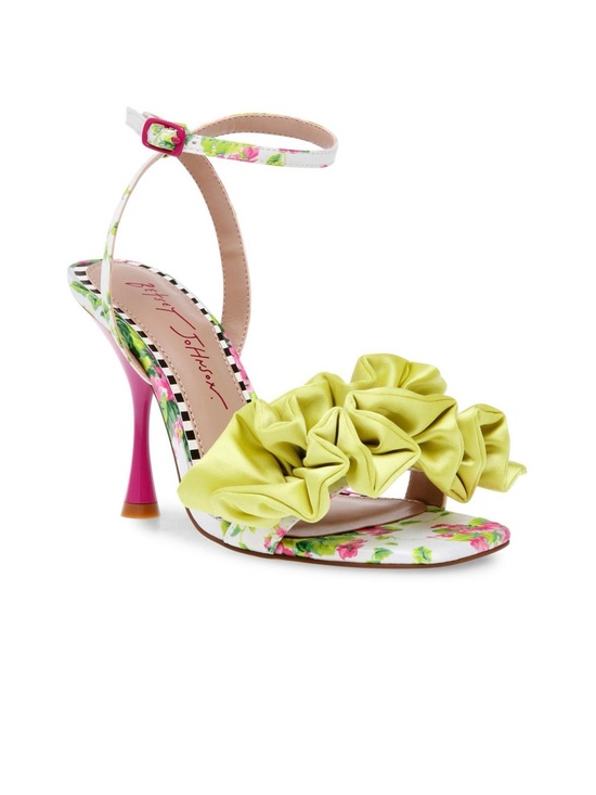 Betsey Johnson Shoes - Betsey Johnson Lime Green Ruffle Floral Ankle-Strap Heel with Pink Stiletto